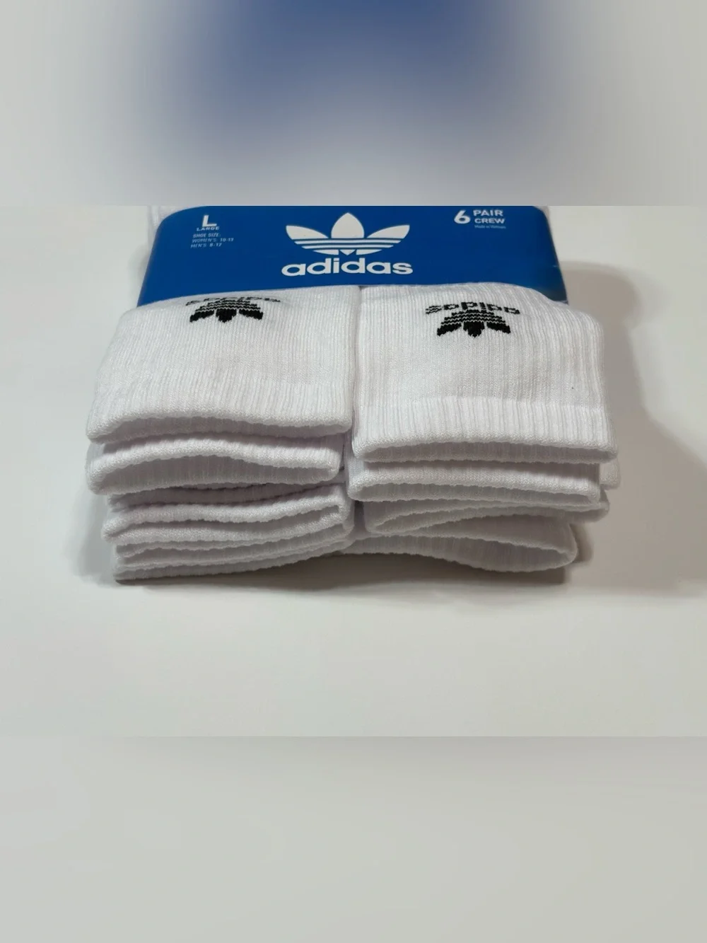 adidas Originals White Crew Socks 6-Pack with Black Trefoil